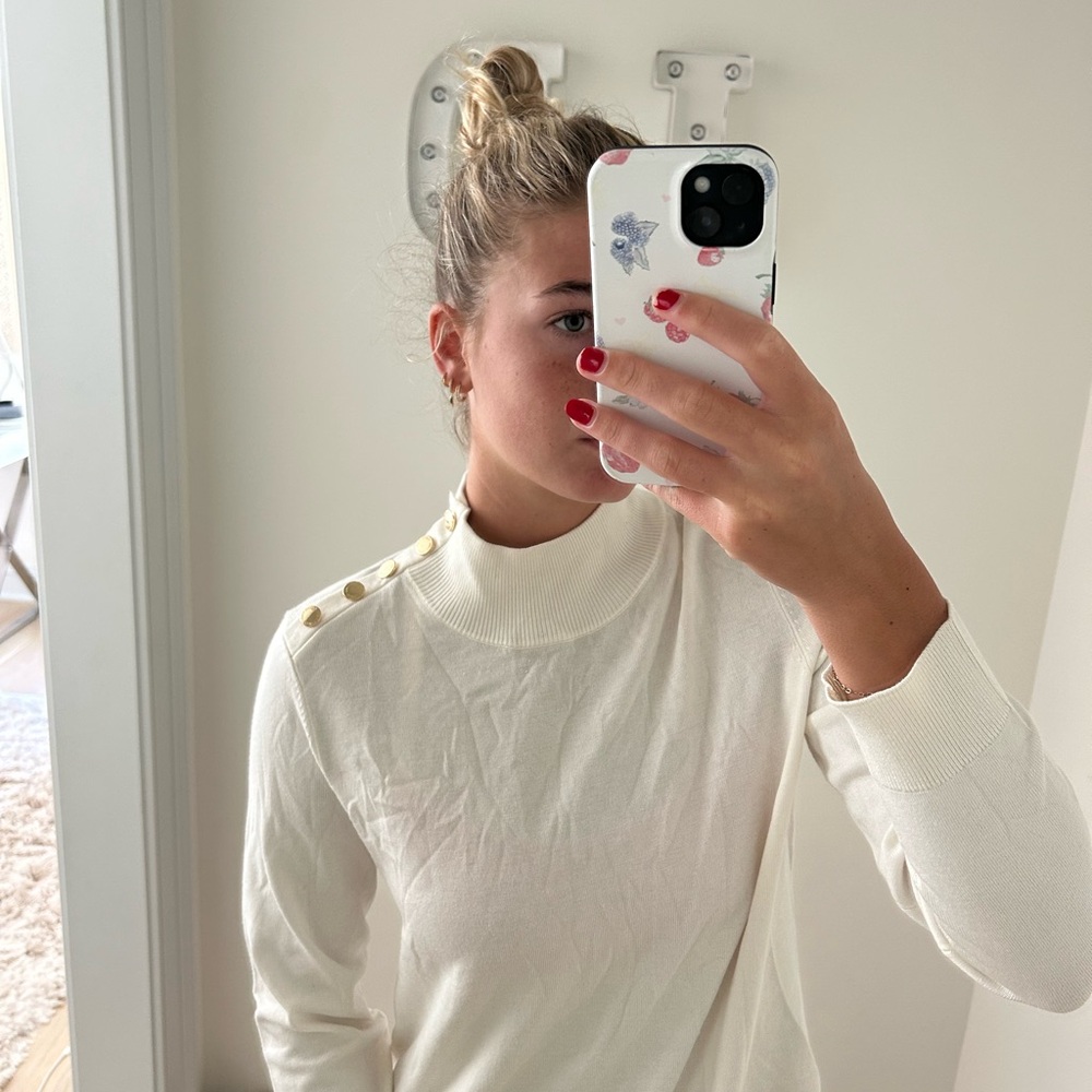 Calvin Klein Ivory Sweater with Gold Buttons
